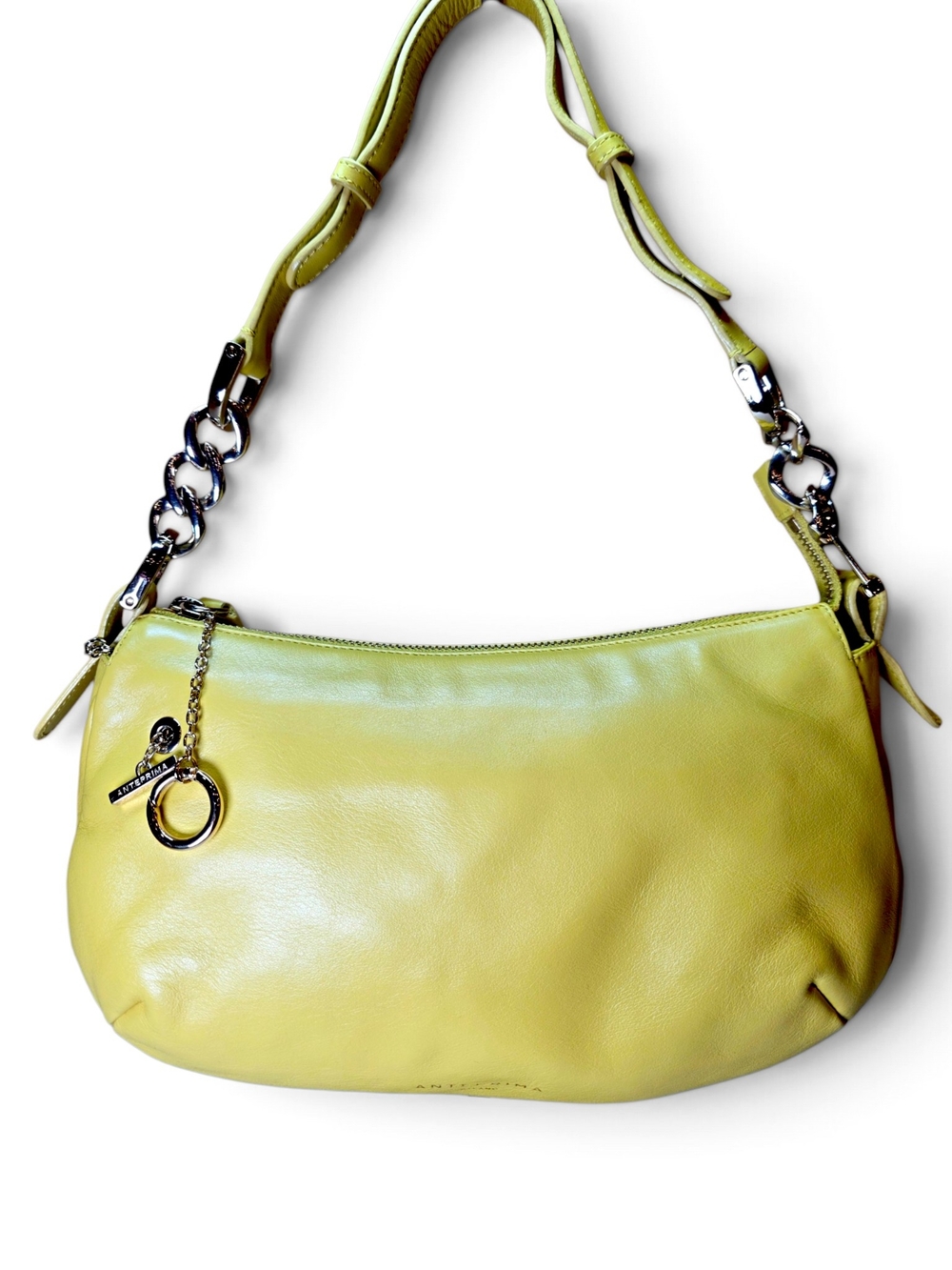 Anteprima Lime Yellow Leather Shoulder Bag with Chain Accent
